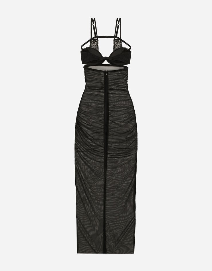 Dolce & Gabbana Longuette-Kleid aus Tüll mit Bustier-Details Black F6JHFTFLRDA