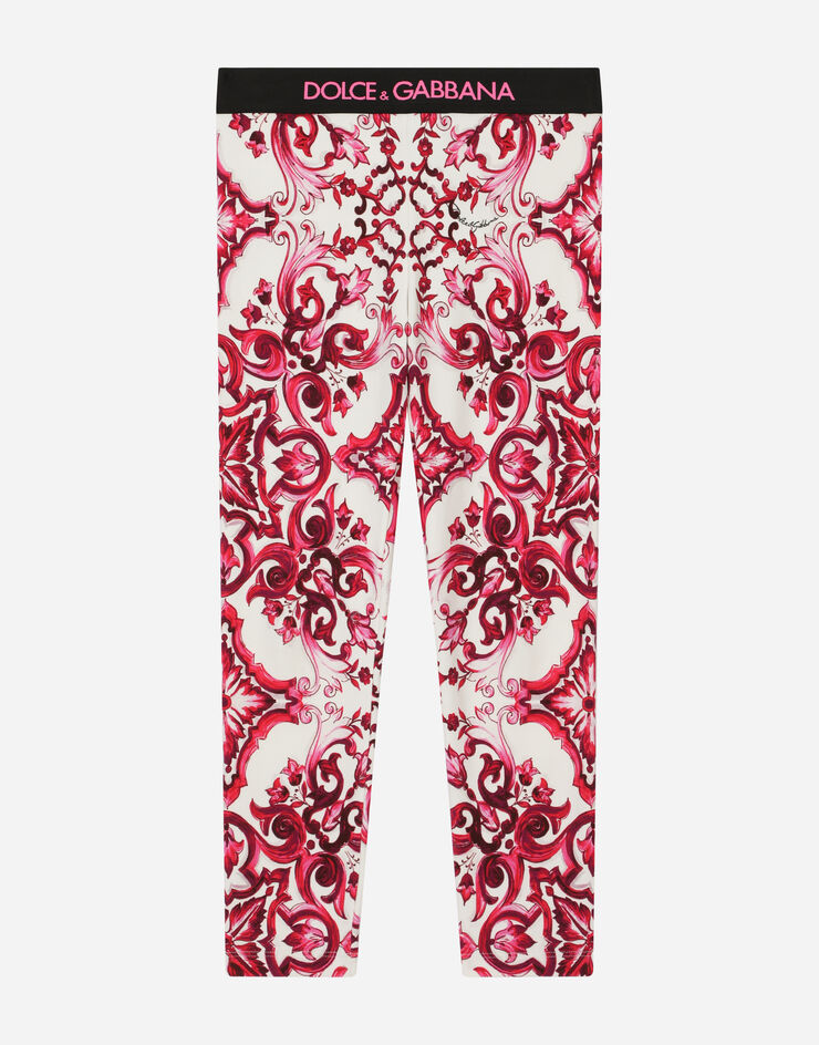 Dolce&Gabbana Leggings aus Interlock Majolika-Print Mehrfarbig L5JP5BG7EX3