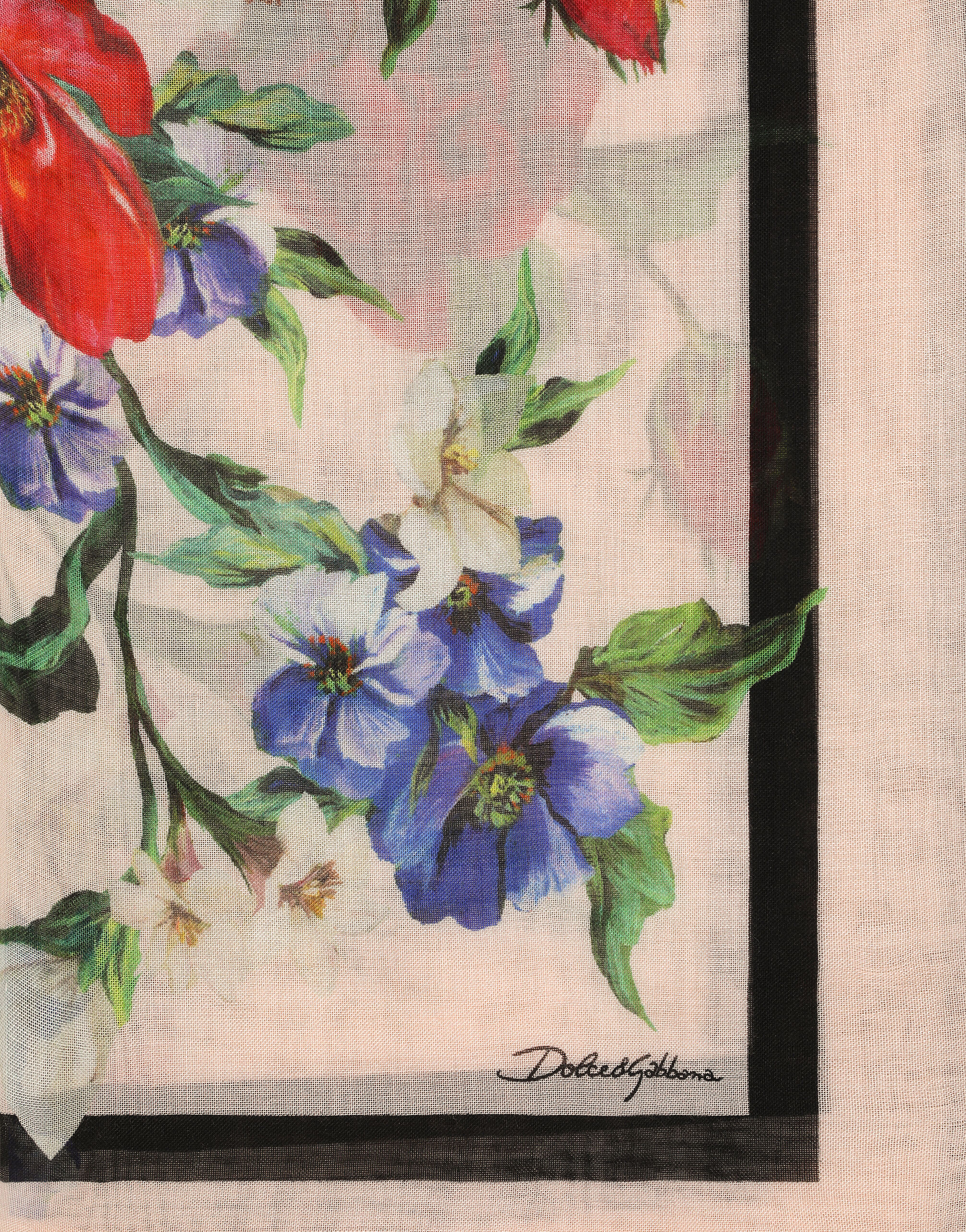 Large silk and cashmere scarf with floral print (140x140) in Print