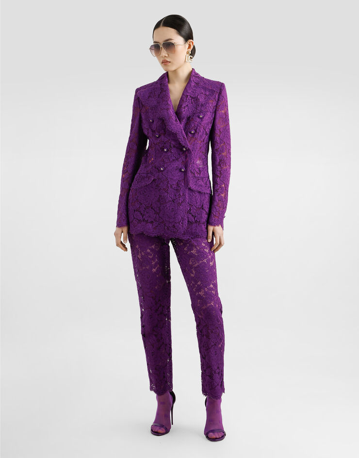 Dolce & Gabbana Giacca doppiopetto in pizzo cordonetto floreale Viola F29XWTHLM7L
