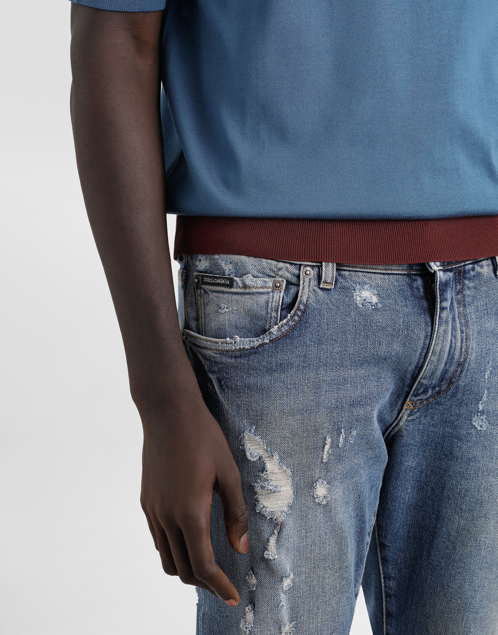 Slim-fit stretch cotton jeans with tag in Multicolor for Men