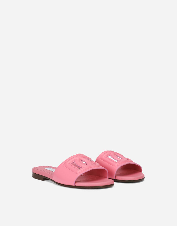 Dolce & Gabbana Leather and rubber sliders with DG Millennials logo Pink D11032A1735