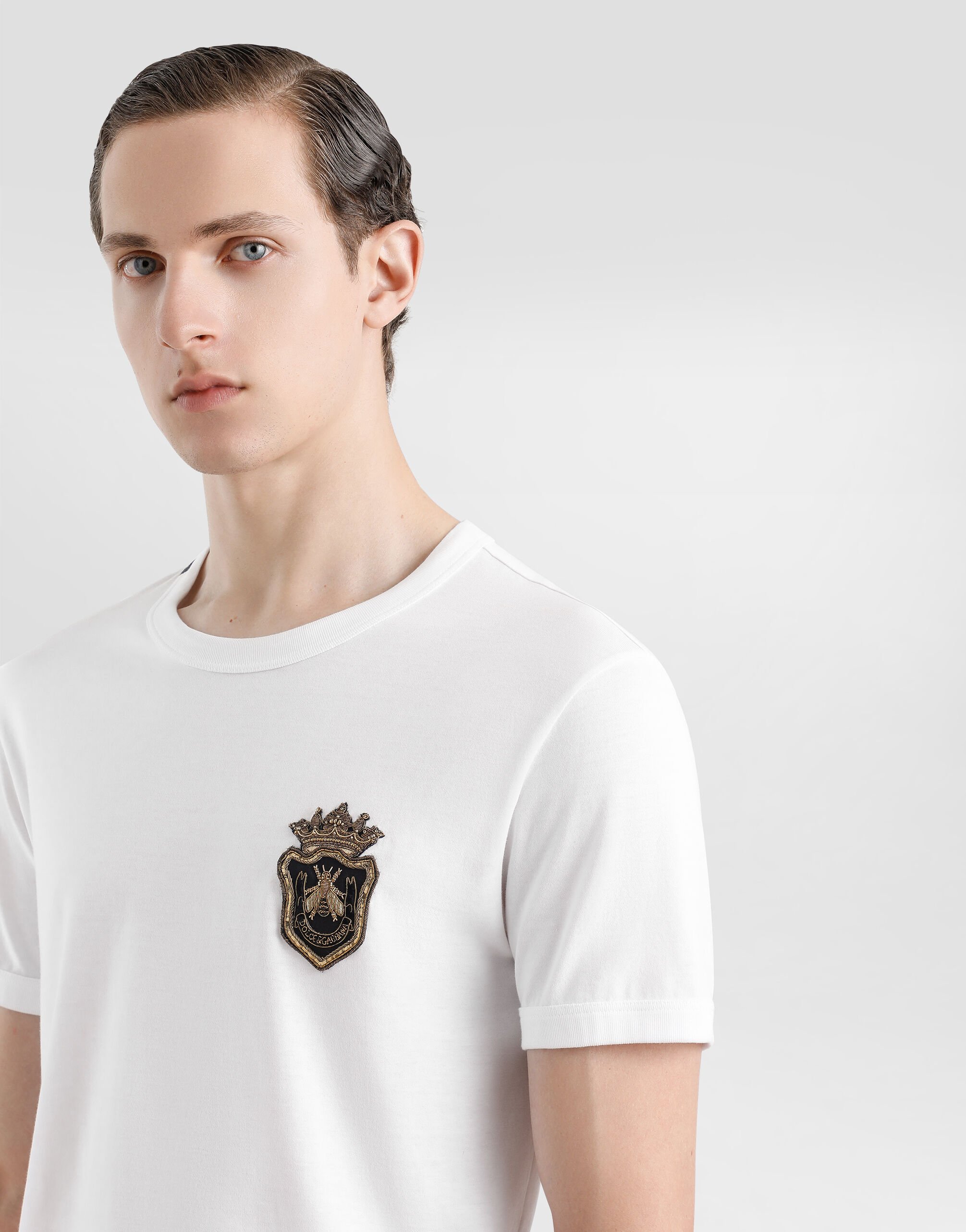 Cotton T-shirt with heraldic patch in White for Men