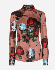 Dolce & Gabbana Satin shirt with vintage rose print Print F7W98THS5NO