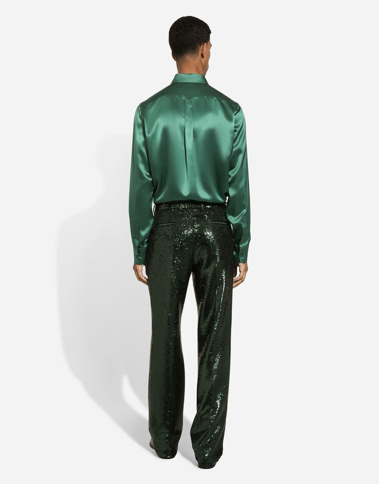 Dolce & Gabbana Camisa Martini en raso de seda Verde G5LH6TFU1AU