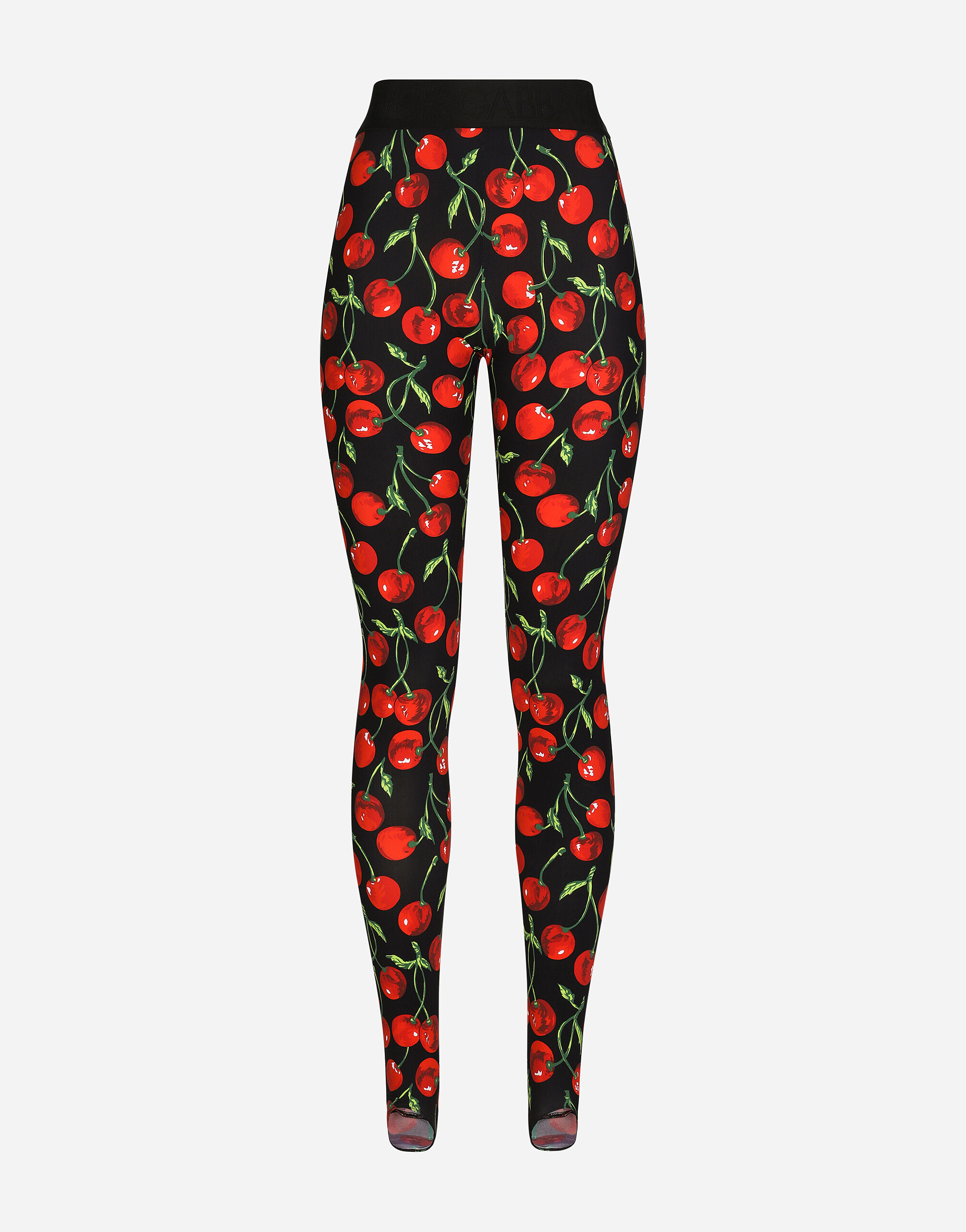 Dolce&Gabbana Leggings de punto técnico con estampado de cerezas Negro F6BEZZFLRC2