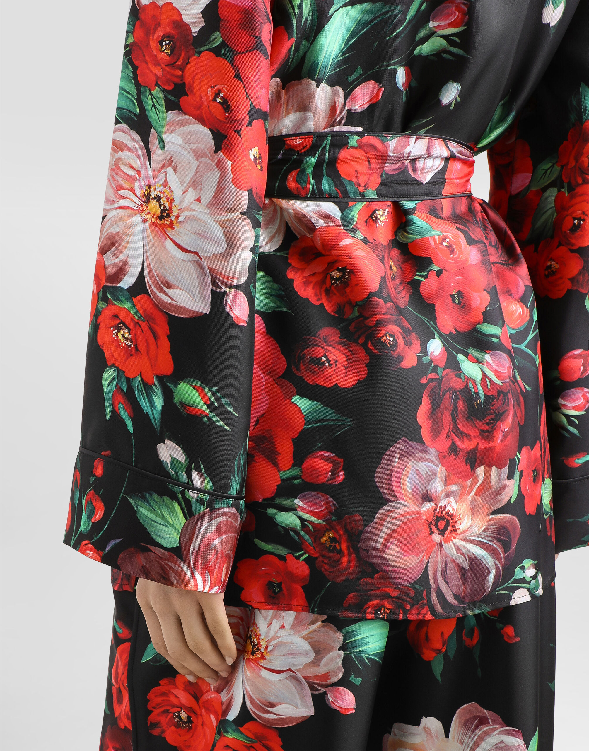 Long-sleeved twill pajama shirt with rose print in Print for Women
