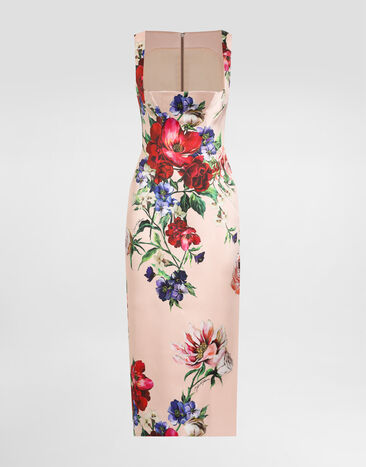 Dolce & Gabbana Vestido longuette de tubo de raso con estampado a flores Imprima F6TTYTFSIB5