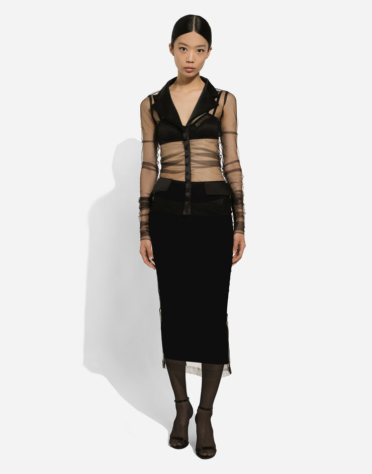 Dolce & Gabbana Tulle pencil skirt with slit Black F4CT6THLMLQ