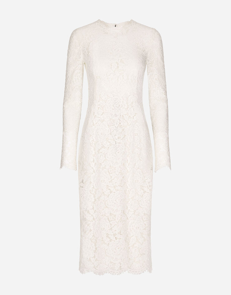 Dolce & Gabbana Long-sleeved branded stretch lace dress White F6M0DTFLRE1