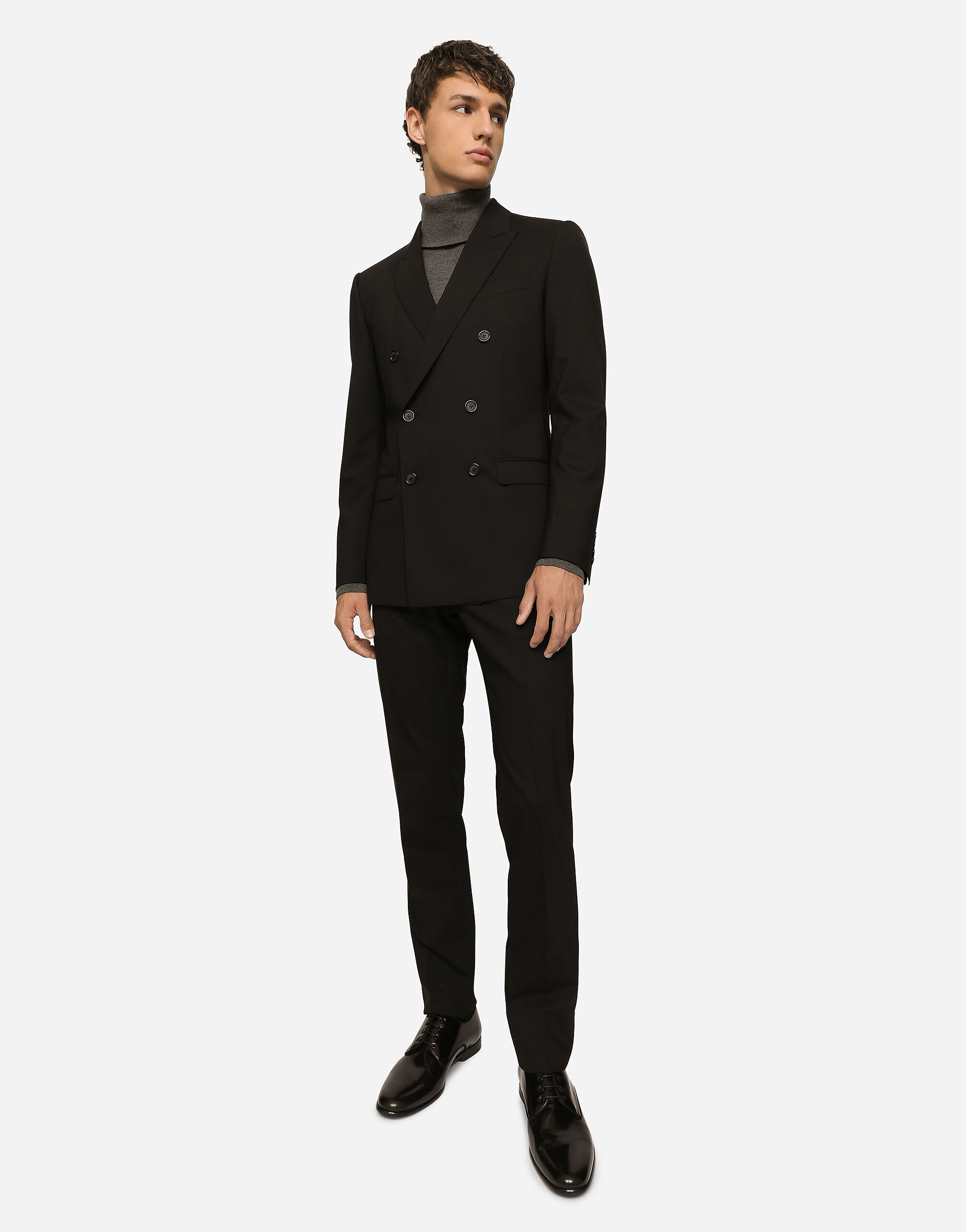 Double-breasted stretch wool Martini-fit suit in Black for Men