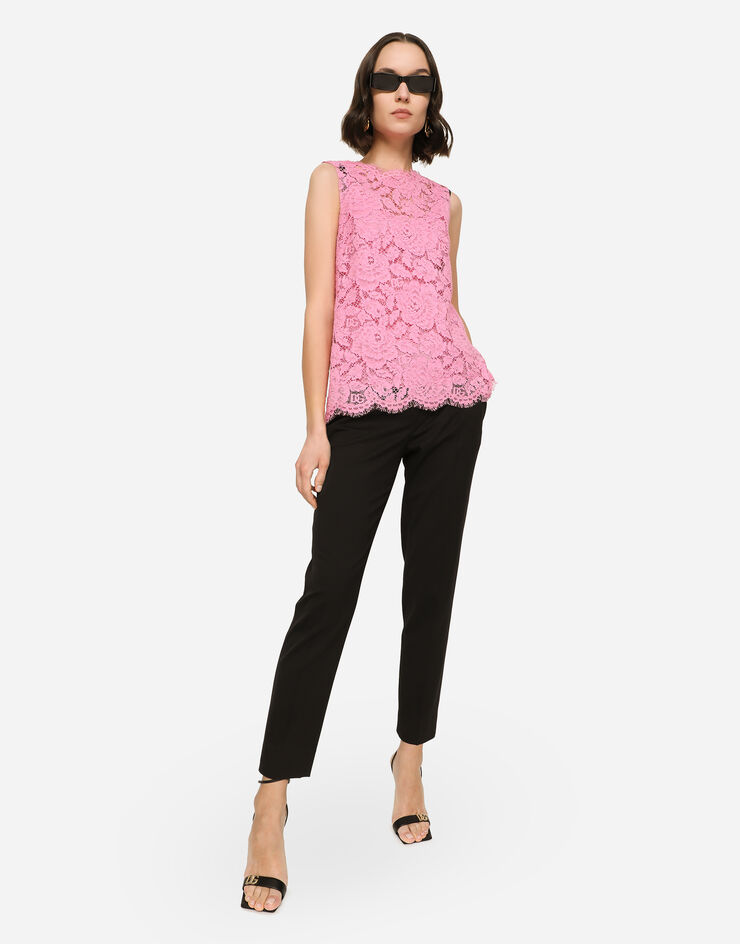 Dolce & Gabbana Branded stretch lace top Pink F73G9TFLRE1