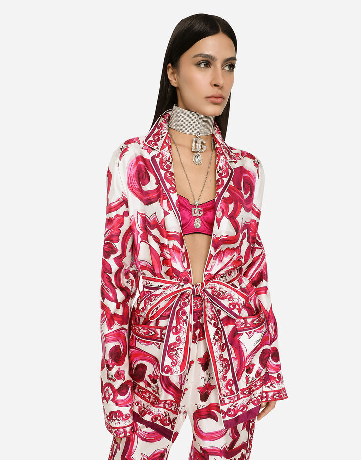 Dolce&Gabbana Camicia pigiama in twill stampa maiolica Multicolore F5N53THI1BB