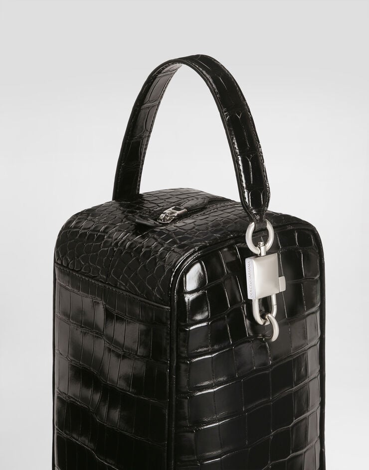 Dolce & Gabbana حقيبة يد Lock من جلد أليغيتور بتأثير مصقول Black BM2449A2T69