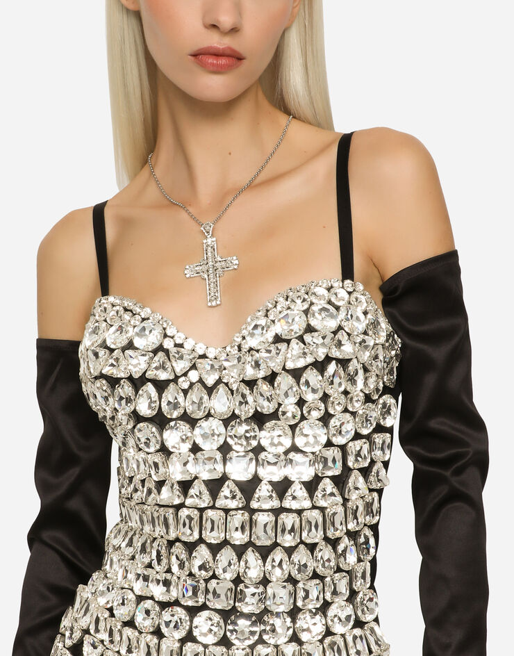 Dolce & Gabbana KIM DOLCE&GABBANA Marquisette bodysuit with rhinestone embellishment Multicolor F75T2ZGDBOK