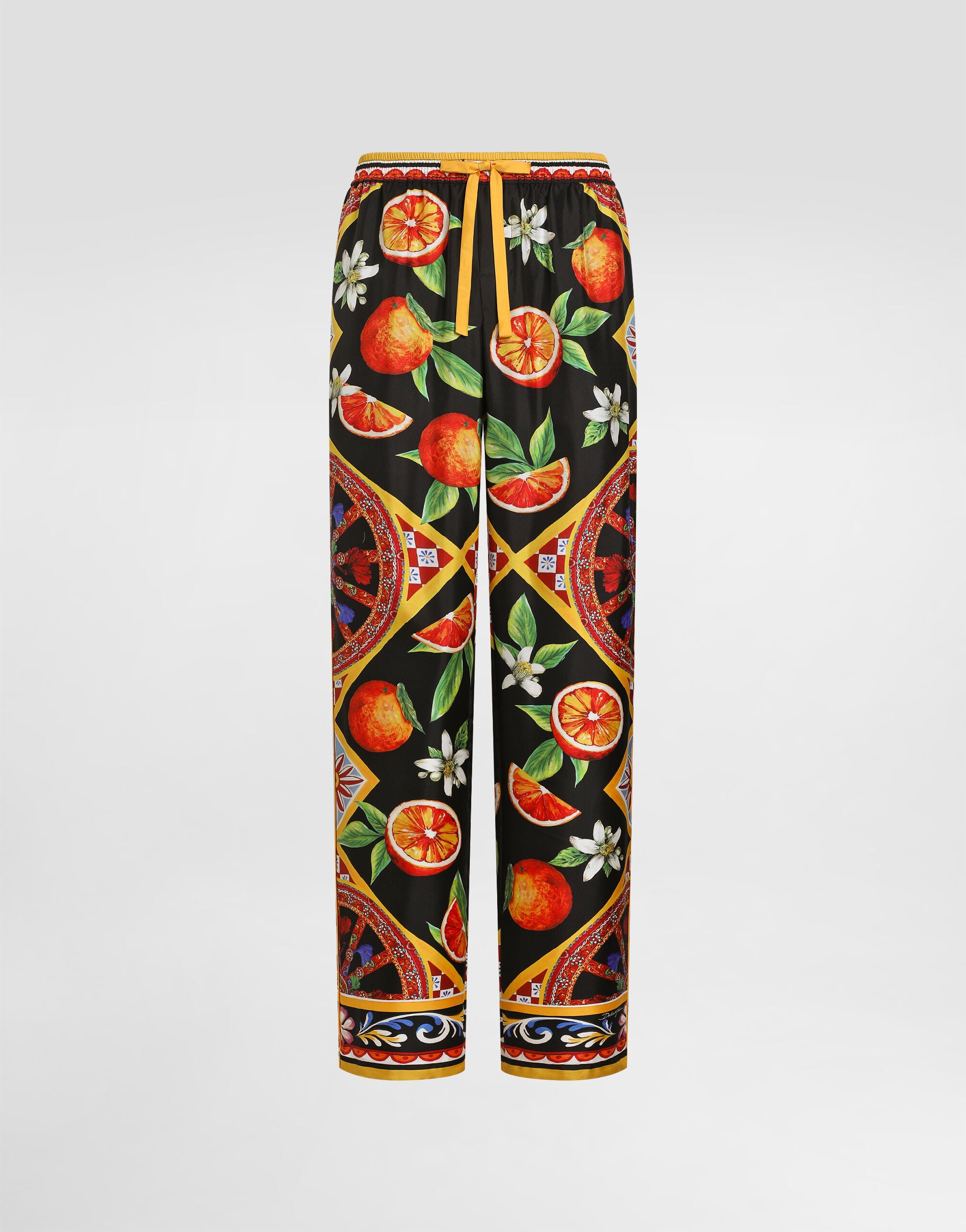 Carretto-print vanity silk twill trousers