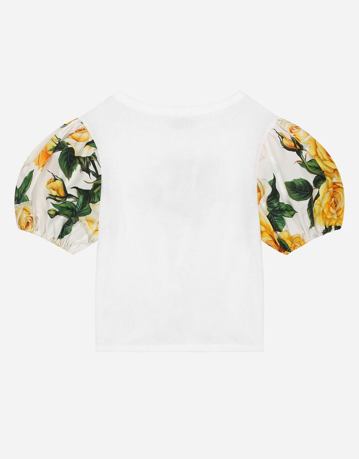 Dolce & Gabbana DG 徽标与黄玫瑰印花府绸与平纹针织 T 恤 版画 L5JTMIG7K6J
