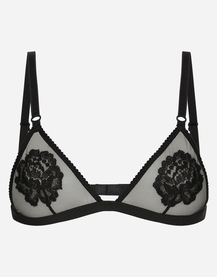 Lace and tulle soft-cup triangle bra in Black for Women | Dolce&Gabbana®