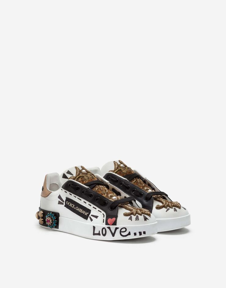 Dolce & Gabbana Printed nappa calfskin Portofino sneakers with embroidery Multicolor CK1544AA952
