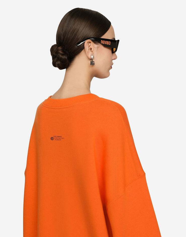 Dolce & Gabbana Felpa girocollo in jersey di cotone con stampa DGVIB3 Arancione F9R70TG7K3G