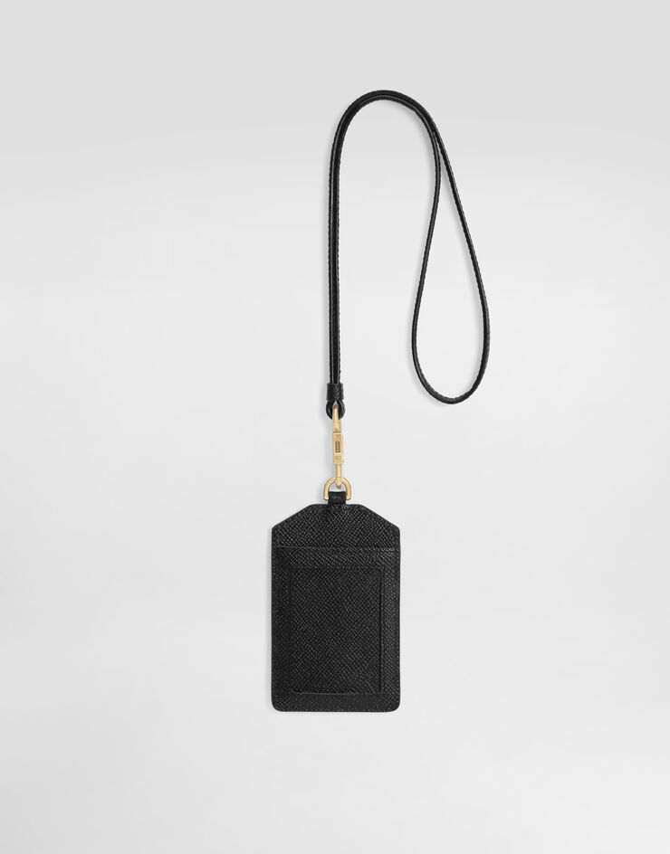 Dolce & Gabbana Dauphine calfskin keychain with plate Black BI3471A1001