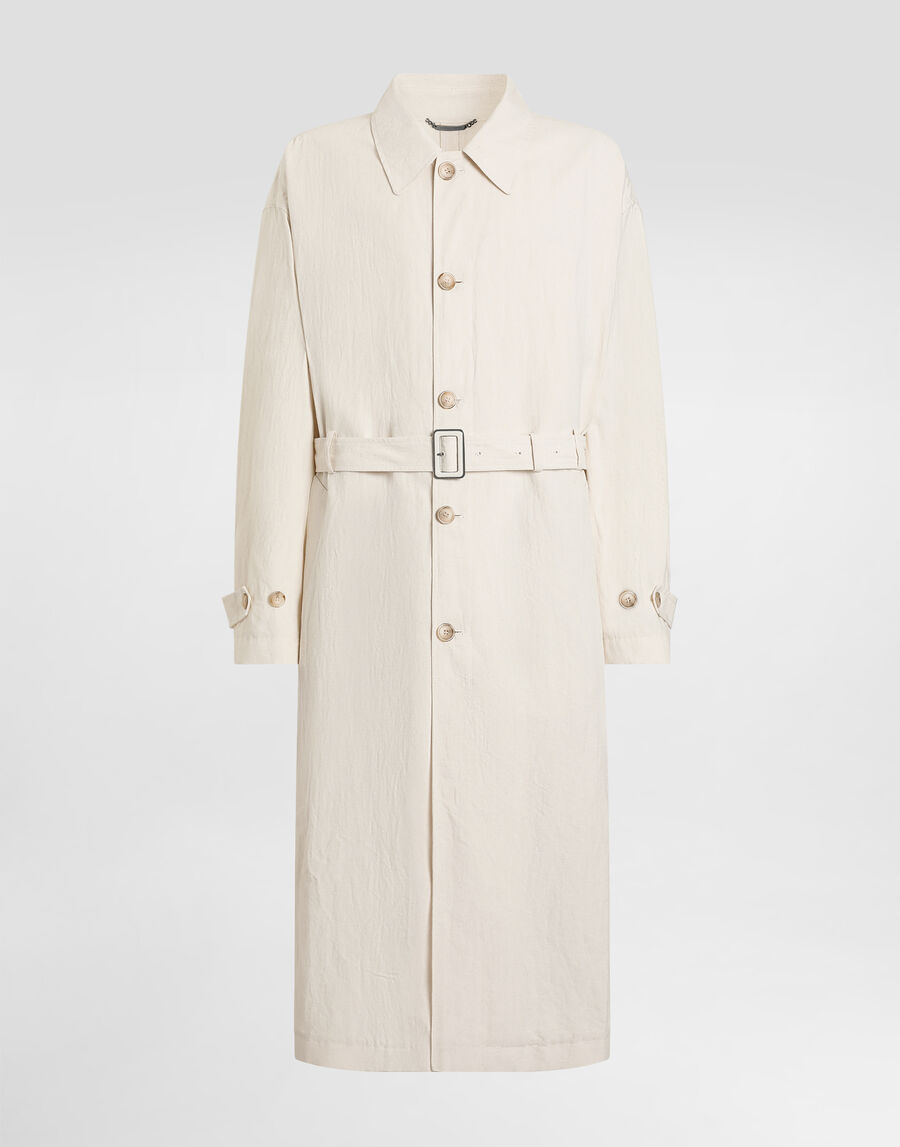 Cotton-linen trench coat with buttons