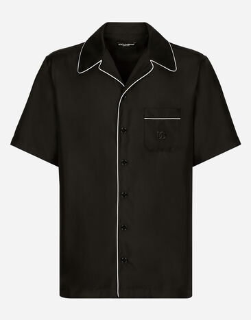 Dolce & Gabbana قميص من تويل حريري بتطريز DG أسود G5KS3ZFU1S4