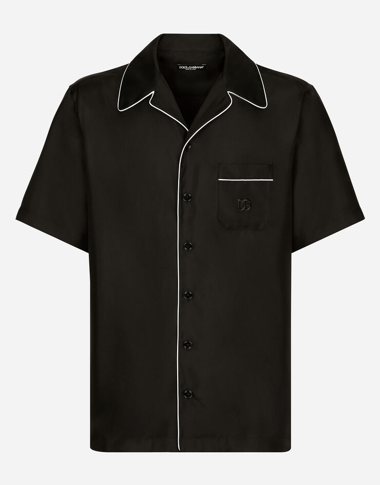 Dolce & Gabbana Hemd aus Seidentwill mit DG-Stickerei Schwarz G5KS3ZFU1S4