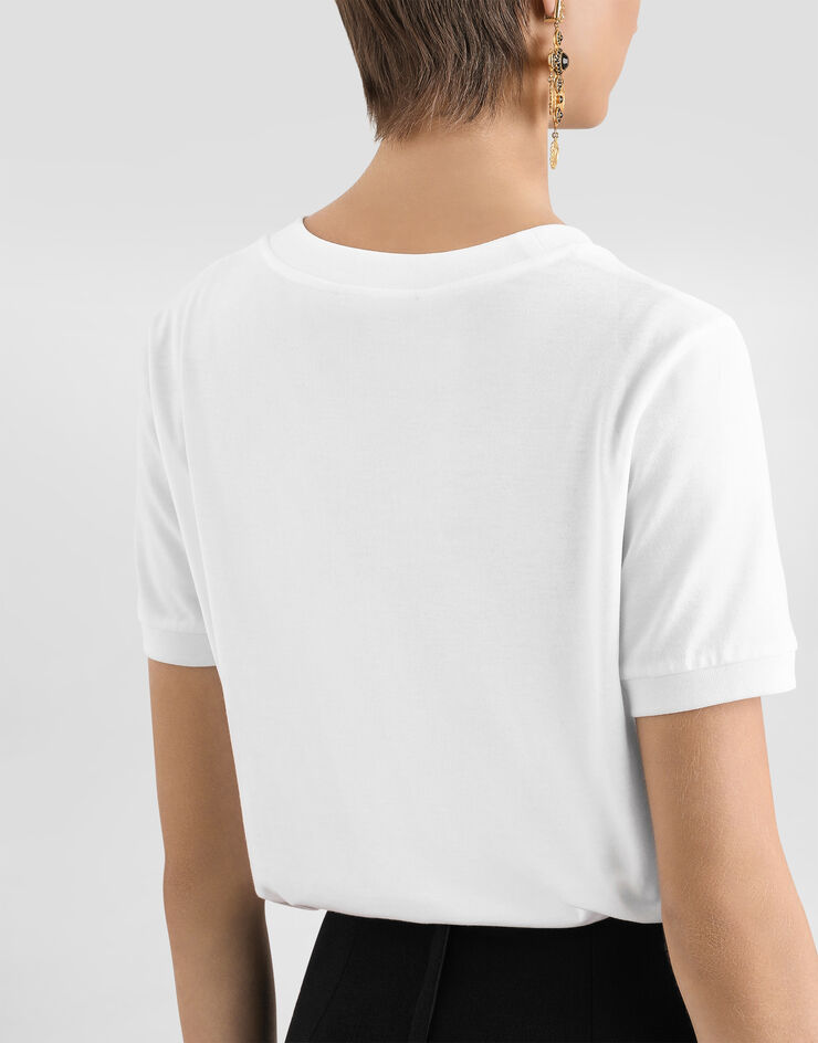 Dolce & Gabbana Camiseta en punto de algodón con lazo y logotipo DG Blanco F8V47ZGDC4T