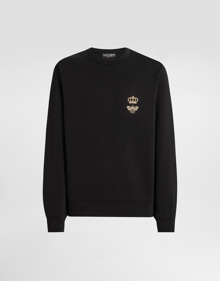 Dolce&Gabbana Sweat-shirt en jersey de coton à broderie Noir G9ABJZHU7H9