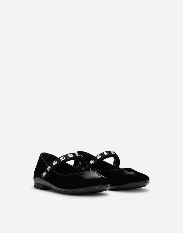 Dolce & Gabbana Ballerines en cuir verni à bride logo DG Noir D11166A4831