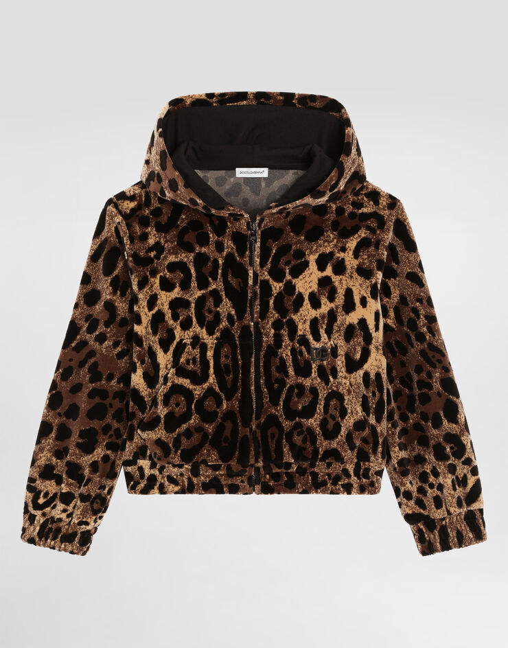 Dolce & Gabbana Leopard-print chenille jacquard hooded sweatshirt Multicolor L5JWCOFJ7D5