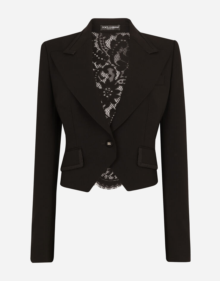 Dolce & Gabbana Short wool and cordonetto lace jacket Black F29NITFUBAJ