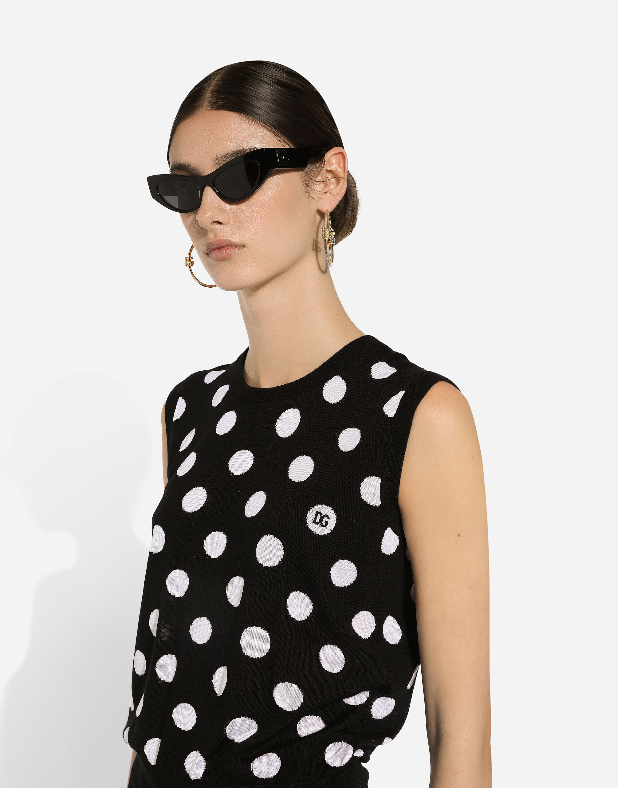 D&G ドット タンクトップ Ribbed tank top with DG embroidery and 