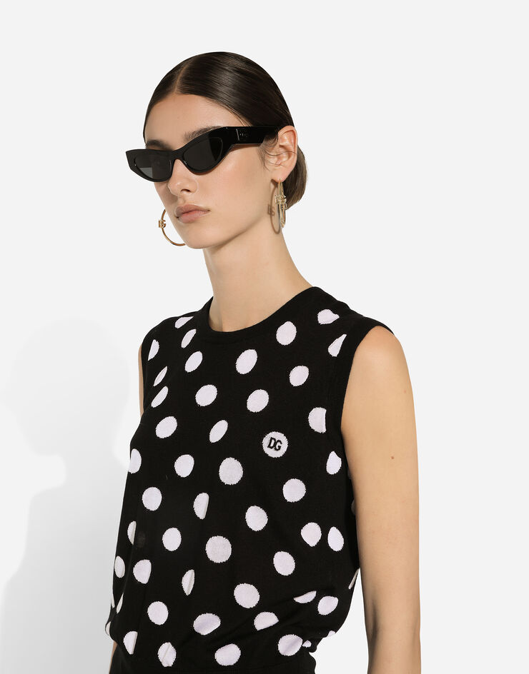 Dolce & Gabbana Silk and wool tank top with polka-dot inlay Print FXT07TJCVYK