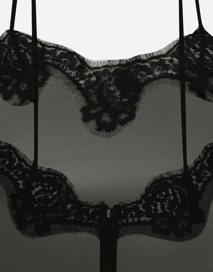 Dolce & Gabbana Top en tulle avec détails en dentelle Noir F78A1TFLRDA