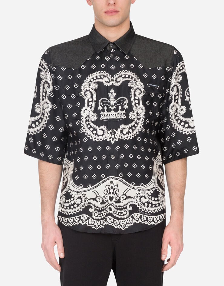 Dolce & Gabbana DENIM SHIRT WITH INSERTS IN BANDANA PRINT MULTICOLORE G5EX7DG8BX2