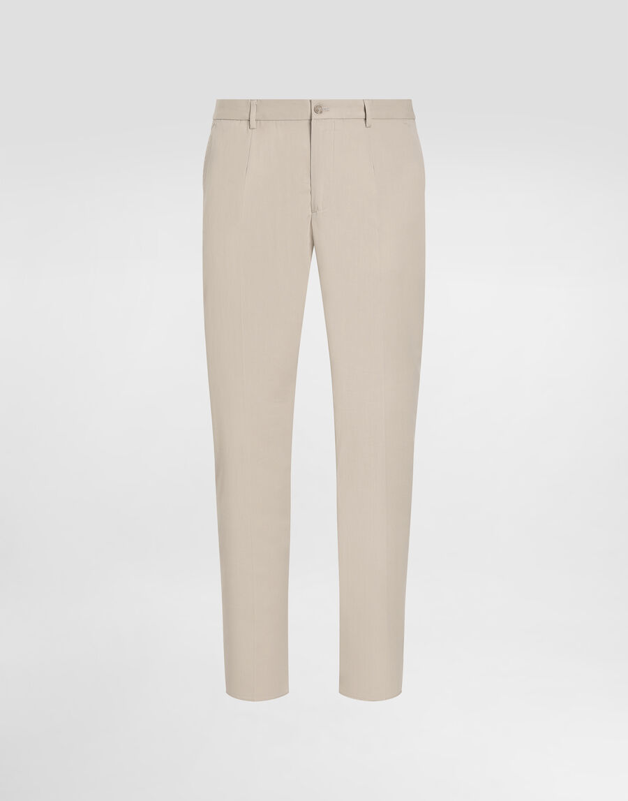 Stretch cotton pants with branded tag