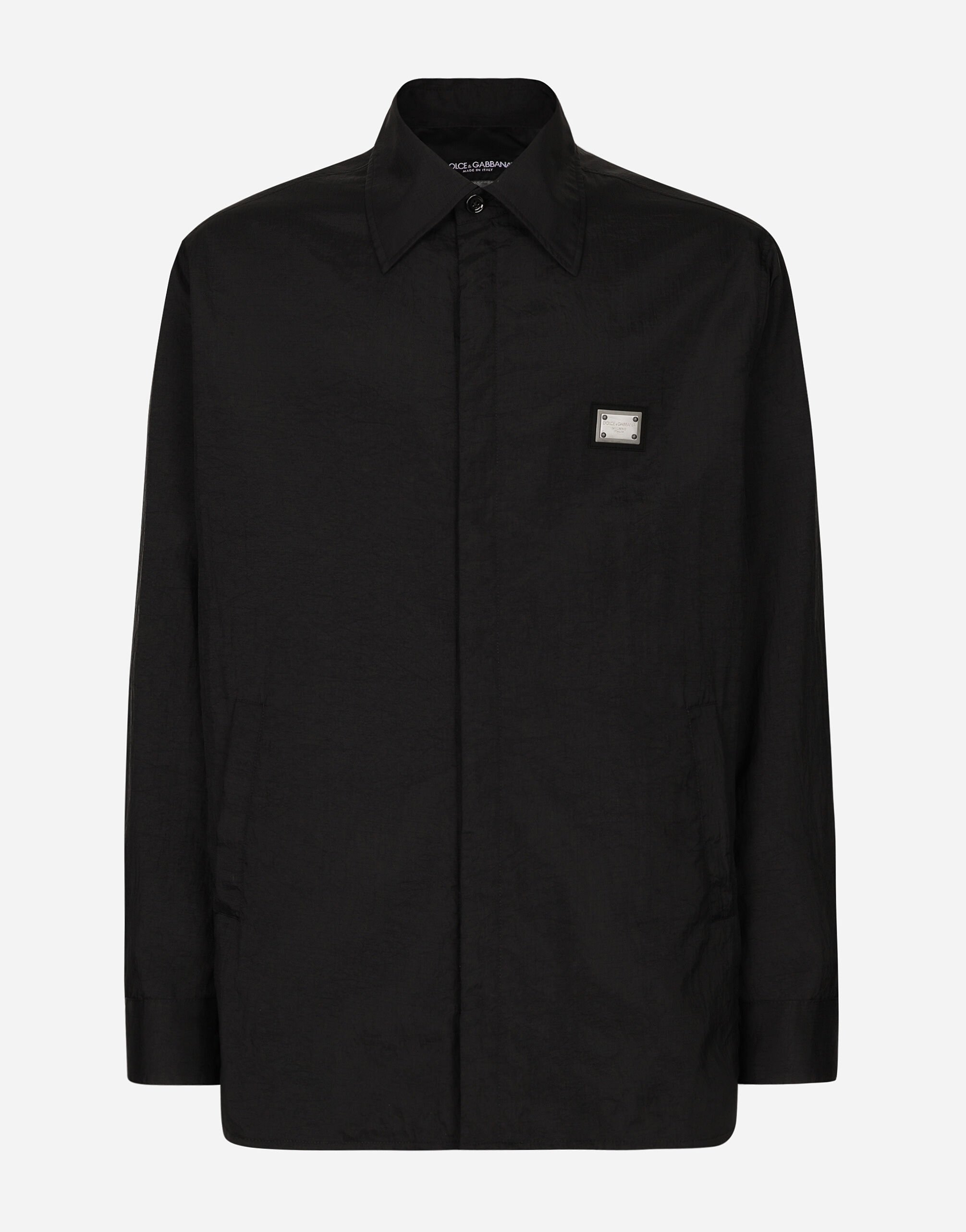 Dolce & Gabbana Camisa de tejido técnico con placa Negro G5LQ3TGH460
