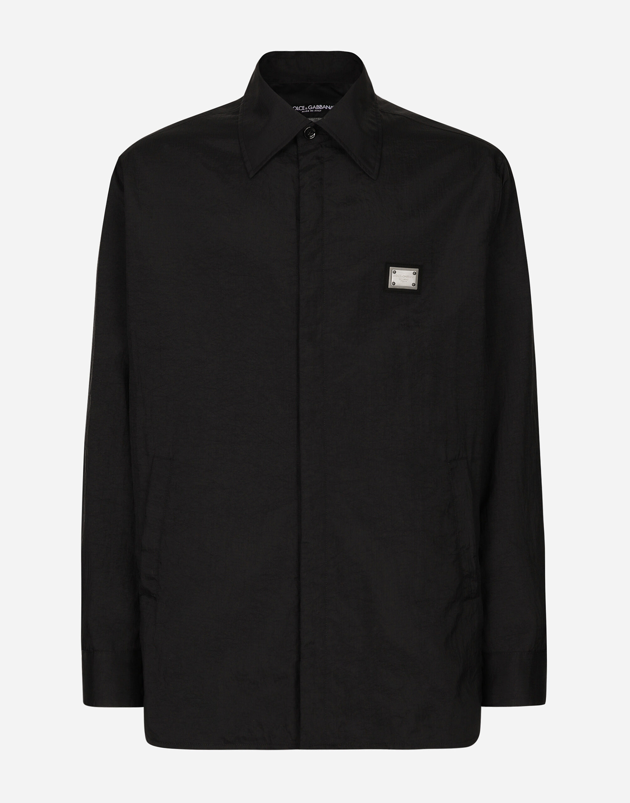 Camicia in tessuto tecnico con placca in Nero da Uomo Dolce Gabbana