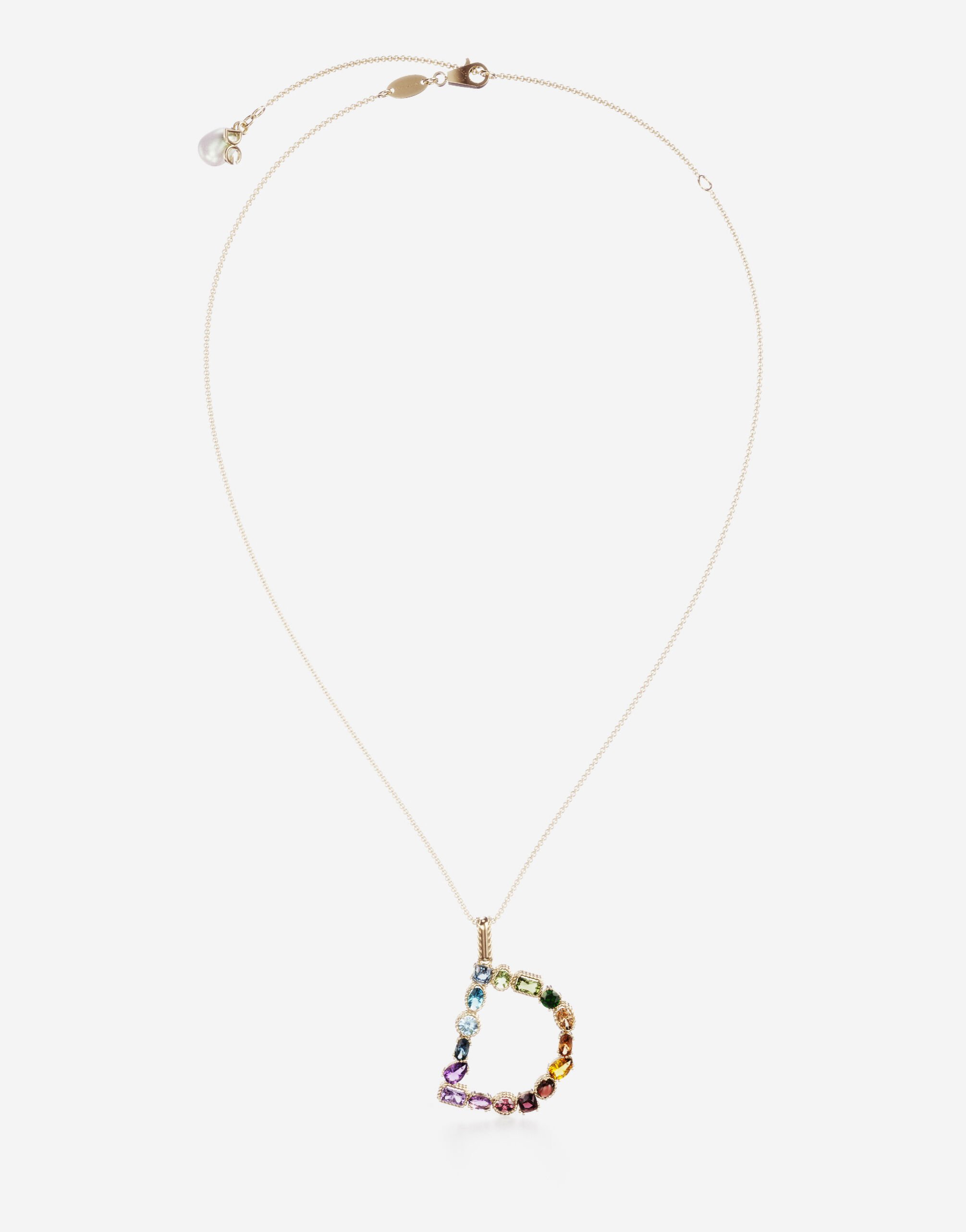 Dolce & Gabbana Pendente D Rainbow Alphabet con gemme multicolor Oro WAMR1GWMIX1