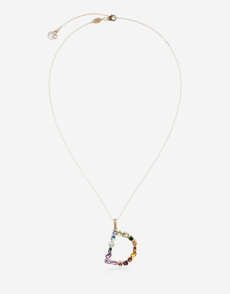 Dolce & Gabbana Pendente D Rainbow Alphabet con gemme multicolor Oro WAMR2GWMIXD