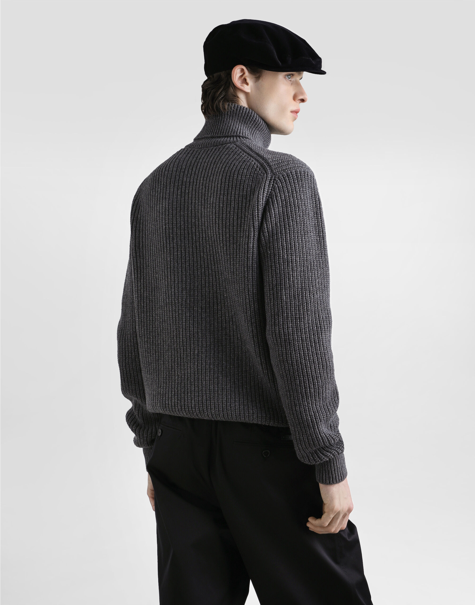 Wool turtleneck with embroidery in Grey for Men | Dolce&Gabbana®