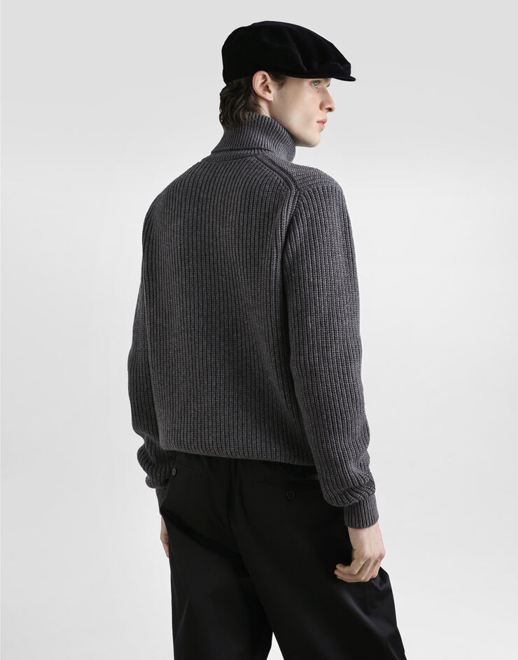 Dolce & Gabbana Wool turtleneck with embroidery Grey GXW63ZJDVC8