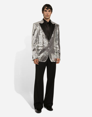 Dolce & Gabbana Sicilia sequined single-breasted tuxedo jacket Plateado G2QU6TFLSEP