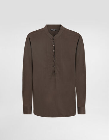Dolce & Gabbana Mandarin shirt in cotton canvas Brown G5NI5TFU5X4