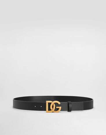 Dolce & Gabbana Lux leather belt with crossover DG logo buckle Black BC4646AX622