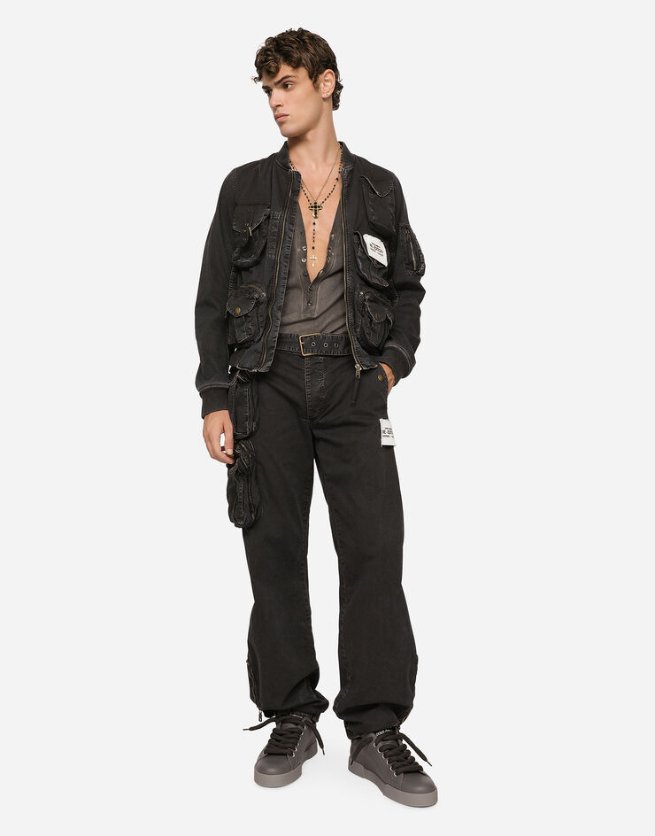 Dolce & Gabbana Pantalon en coton avec ceinture et sac banane Noir GV0RETGG068