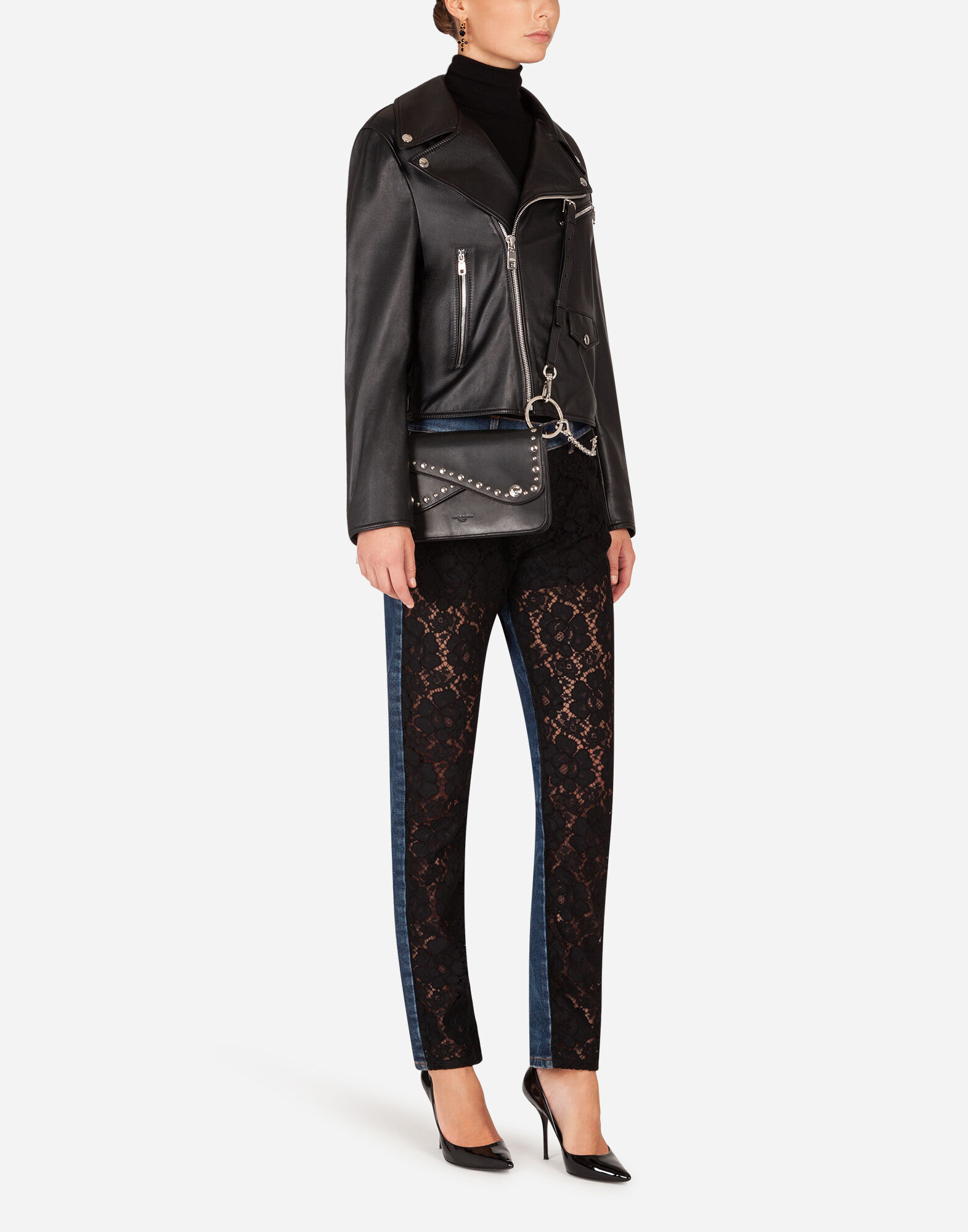 DOLCE & GABBANA 黒 レザーライダースジャケット BLACKのウィメンズ ライダースジャケット レザー | Dolce&Gabbana®