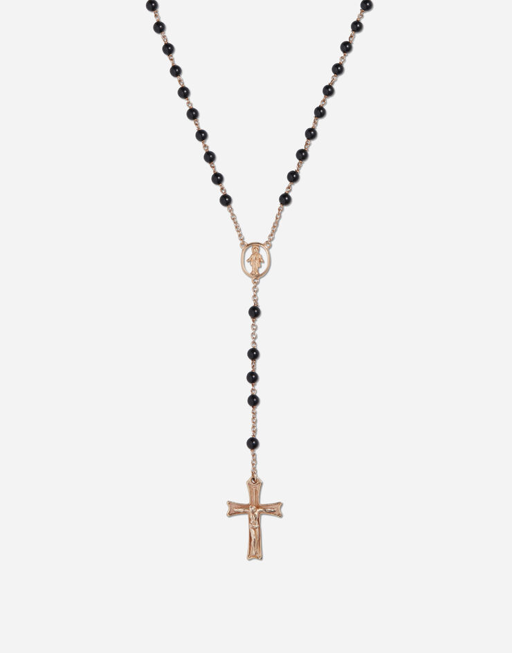 Dolce & Gabbana Yellow gold Devotion rosary necklace with black jade spheres Gold WNDS3GWY2N1